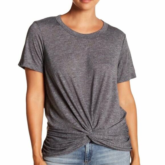 Michael Stars Short Sleeve Gray Knotted Front Round Neck T-shirt Oversized XS - Picture 1 of 9